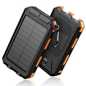 feeke solar-charger-power-bank – 36800mah portable charger,qc3.0 fast charger dual usb port built-in led flashlight and compass for all cell phone and electronic devices(orange)