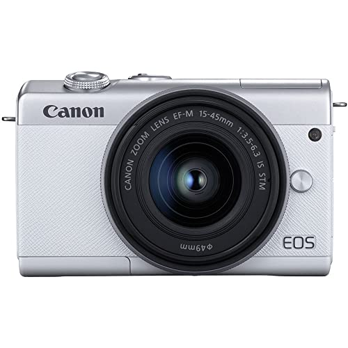 Canon EOS M200 Mirrorless Digital Camera with 15-45mm Lens (White) (3700C009) + Canon EF-M Lens Adapter + 4K Monitor + Canon EF 50mm Lens + 2 x 64GB Card + Case + More (Renewed)