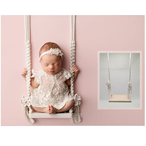 Newborn Photography Prop Wooden Swing Newborn Posing Props Macrame Swing Vintage Baby Photo Props Photoshoot Pose Babyswing (natural-03)