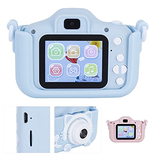 070 Camera Children Camera Portable 40MP Cartoon Cat Photograph Camera with Puzzle Games Birthday Gifts for Kids Children (Blue)