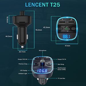 LENCENT FM Transmitter, 2022 Upgraded Bluetooth FM Transmitter Wireless Radio Adapter Car Kit with Dual USB Charging Car Charger MP3 Player Support TF Card & USB Disk