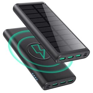 5 in 1 wireless portable charger power bank,36800mah 5 output dual qc4.0 25w pd usb c battery pack,15w wireless fast charging,ip65 solar charger compatible with iphone14,13,12 series,samsung,ipad etc