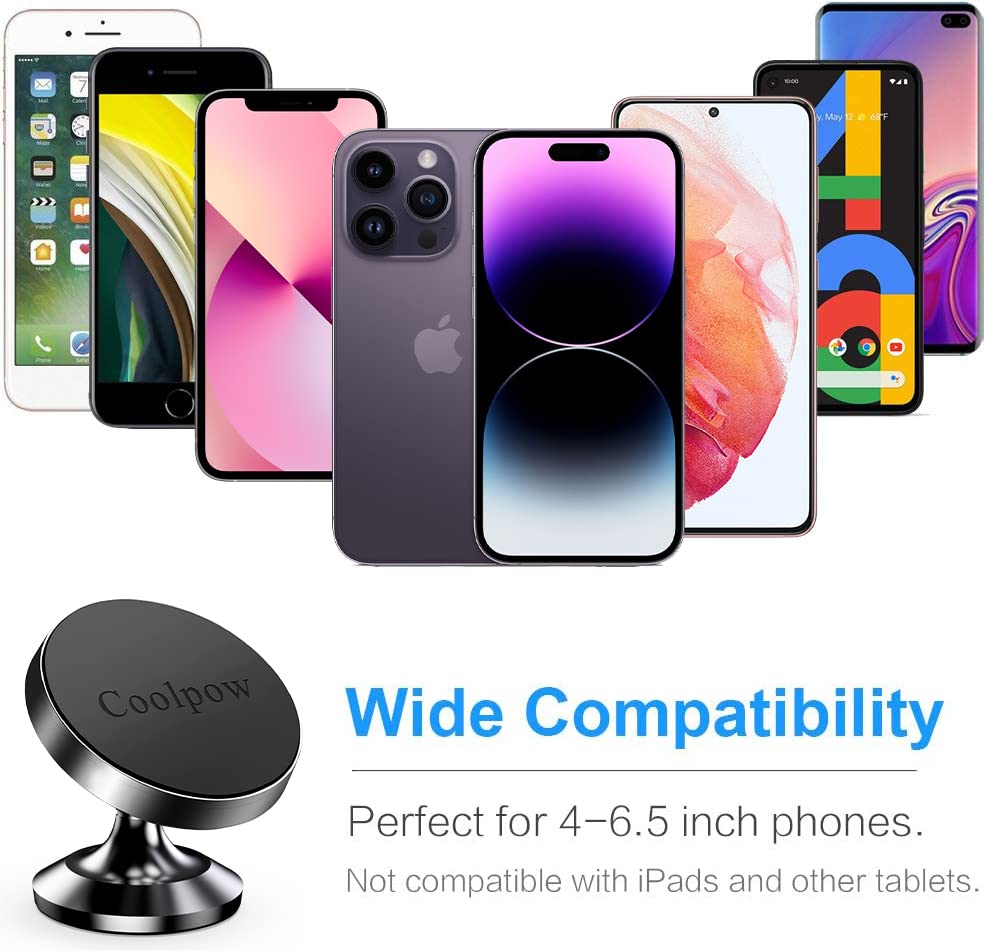 【2-PACK】Magnetic phone holder for car, [ Super Strong Magnet ] [ with 4 Metal Plate ] iPhone Magnetic car mount for cell phone, [ 360° Rotation ] Universal Dashboard car Mount Fits All Smartphones