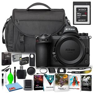nikon z6 24.5mp mirrorless digital camera (body only) (1595) deluxe bundle with sony 64gb xqd memory card + large camera bag + corel editing software + extra battery + much more (renewed)