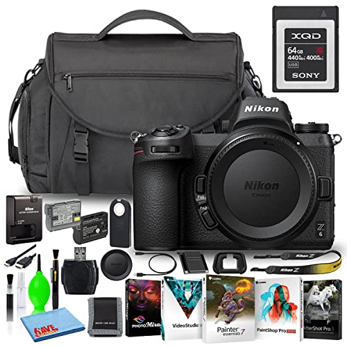 Nikon Z6 24.5MP Mirrorless Digital Camera (Body Only) (1595) Deluxe Bundle with Sony 64GB XQD Memory Card + Large Camera Bag + Corel Editing Software + Extra Battery + Much More (Renewed)