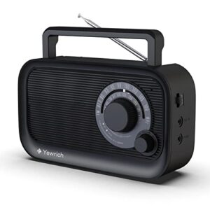 am fm radio with best reception, bluetooth speaker portable radio, dsp plug in wall radio battery operated or ac power with headphone jack, large tuning knob for home kitchen outdoor, black