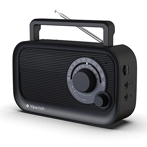 AM FM Radio with Best Reception, Bluetooth Speaker Portable Radio, DSP Plug in Wall Radio Battery Operated or AC Power with Headphone Jack, Large Tuning Knob for Home Kitchen Outdoor, Black