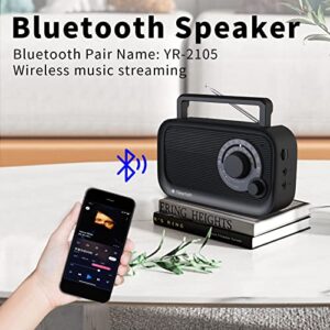 AM FM Radio with Best Reception, Bluetooth Speaker Portable Radio, DSP Plug in Wall Radio Battery Operated or AC Power with Headphone Jack, Large Tuning Knob for Home Kitchen Outdoor, Black