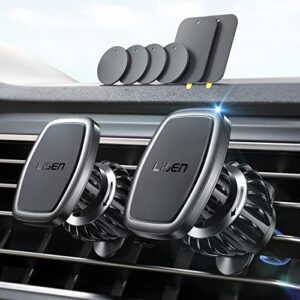 lisen 2 pack magnetic phone holder for car mount 6 military magnets car phone holder mount hands free vent cell phone holder mount for car 6 metal plates fit all iphone 14/13/12/11, pro max, android