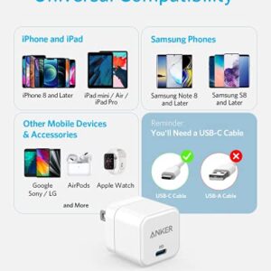 USB C Charger, Anker 2-Pack Fast Charger with Foldable Plug, PowerPort III 20W Cube Charger for iPhone 14/14 Plus/14 Pro/14 Pro Max/13, Galaxy, Pixel 4/3, iPad/iPad Mini, and More(Cable not Included)