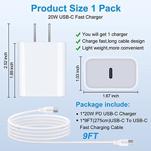 Samsung Charger Fast Charging for Samsung Galaxy S23 S22 Ultra S21 S20 FE 5G A73 A53 A14 A52 A42 A32 A23 A13 A12 A04 A03S,20W PD Charger Block & 9ft C Cable Charger for Pixel 7Pro 7 6a 6 Pro 6 5a 5 4A