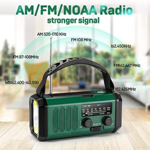 Emergency Hand Crank Weather Radio with 10000mAh Battery Backup, AM FM NOAA Weather Radio, Type-C Charge,Solar Charging,SOS, 3 Modes LED Torch，Reading Lamp, Compass for Outdoor Survival
