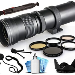 Opteka 420-800mm f/8.3 HD Telephoto Zoom Lens Bundle Package includes 5 Piece UV-CPL-FL-Macro 10x-ND4 Filters + Tulip Hood + Cap Keeper + Lens Pen + Cleaning Kit for Canon EOS M / M2 DSLR SLR Digital Camera