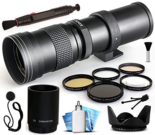 Opteka 420-1600mm f/8.3 HD Telephoto Zoom Lens Bundle Package includes 2X Teleconverter + 5 Piece UV-CPL-FL-Macro 10x-ND4 Filters + Tulip Hood + Cap Keeper + Lens Pen + Cleaning Kit for Canon EOS 5D Mark II III 2 3 5DM2 5DM3, 1D Mark 3 4 III IV 1Dx 1D X,