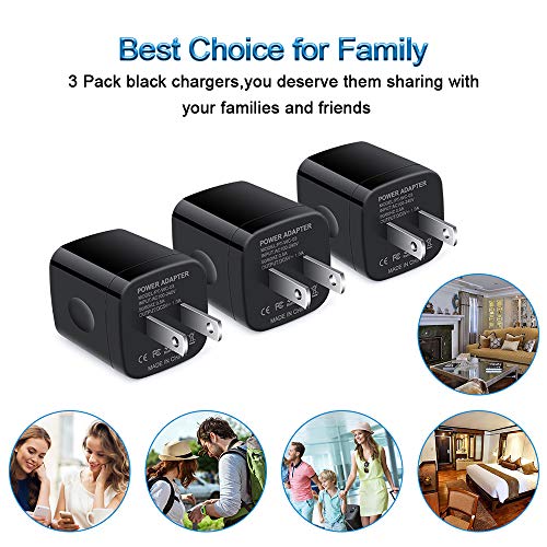 Wall Charger Cube,1A/5V Single Port USB Wall Plug 3 Pack Travel Black Charging Block Box Adapter Compatible iPhone,Samsung Galaxy A21 A51 A71 S20 S10 S9 S8,A10e,A90,Note20/10,Moto G7 G6,LG Stylo 6/5/4