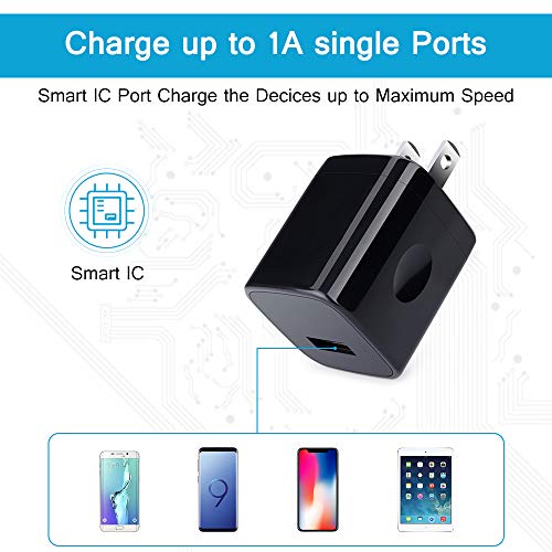 Wall Charger Cube,1A/5V Single Port USB Wall Plug 3 Pack Travel Black Charging Block Box Adapter Compatible iPhone,Samsung Galaxy A21 A51 A71 S20 S10 S9 S8,A10e,A90,Note20/10,Moto G7 G6,LG Stylo 6/5/4