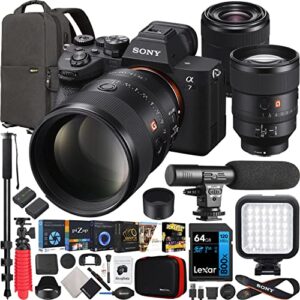 sony a7 iv full frame mirrorless camera body with 2 lens kit fe 135mm f1.8 gm g master + 28-70mm ilce-7m4k/b + sel135f18gm bundle w/deco gear backpack + monopod + extra battery, led and accessories