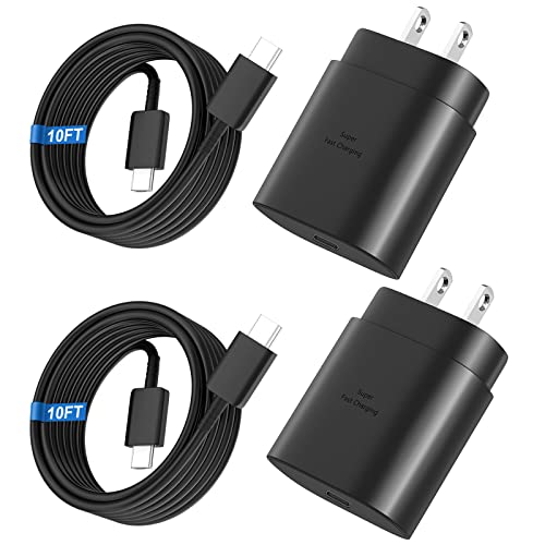 Super Fast Charger Type C, 25W USB C Wall Charger Fast Charging for Samsung Galaxy S23 Ultra/S23/S23+/S22/S22 Ultra/S22+/S21 Ultra/S20 Ultra/Note 20/Note 10/Z Fold 3 with 10FT C Charger Cable 2Pack