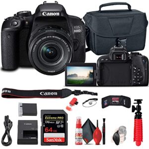 canon eos rebel 800d / t7i dslr camera with 18-55 4-5.6 is stm lens 1895c002 + 64gb memory card + case + card reader + flex tripod + hand strap + cap keeper + memory wallet (renewed)