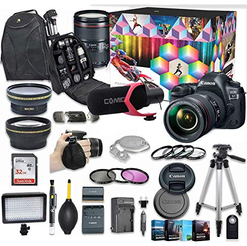 Canon EOS 5D Mark IV DSLR Camera Video Kit with Canon EF 24-105mm f/4L is II USM Lens + Wide Angle Lens + 2X Telephoto Lens + Flash + SanDisk 32GB SD Memory Card + Accessory Bundle (Renewed)