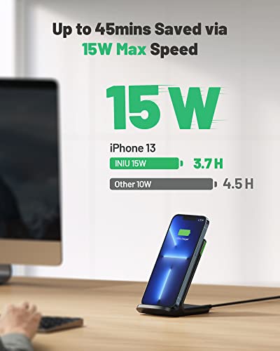 INIU Wireless Charger, 15W Fast Wireless Charging Station with Sleep-Friendly Adaptive Light Compatible with iPhone 14 13 12 Pro XR XS 8 Plus Samsung Galaxy S23 S22 S21 S20 Note 20 10 Google LG etc