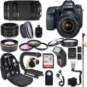canon eos 6d mark ii dslr camera with canon ef 24-105mm f/4l is ii usm lens + canon ef 75-300mm f/4-5.6 iii lens + canon ef 50mm f/1.8 stm lens + fully dedicated ttl flash (23 items kit) (renewed)