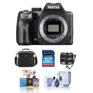 pentax k-70 24mp full hd digital slr camera, body only, black – bundle with 16gb sdhc card, camera bag, cleaning kit, memory wallet, software package