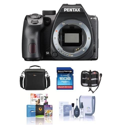 Pentax K-70 24MP Full HD Digital SLR Camera, Body Only, Black - Bundle with 16GB SDHC Card, Camera Bag, Cleaning Kit, Memory Wallet, Software Package