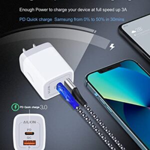 3Pack Dual Port USB-C Wall Plug-in USB Charger, AILKIN 20W Power Delivery + QC3.0 USB A Double Port Fast Charging Block for iPhone 14 13 12 Pro Max 14 Pro 12 Mini 14 11 Pro Max 14 Plus 11 SE X XS Cube