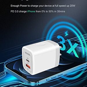 3Pack Dual Port USB-C Wall Plug-in USB Charger, AILKIN 20W Power Delivery + QC3.0 USB A Double Port Fast Charging Block for iPhone 14 13 12 Pro Max 14 Pro 12 Mini 14 11 Pro Max 14 Plus 11 SE X XS Cube