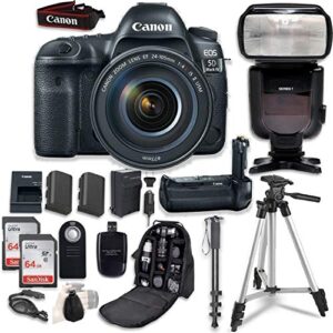 canon eos 5d mark iv with ef 24-105mm f/4l is ii usm lens – with canon bg-e20 battery grip + professional accessory bundle (15 items) (renewed)