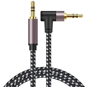 3.5mm audio cable 20ft, 90 degree right angle 3.5mm(1/8″ trs) male to male auxiliary stereo cable gold plated nylon braid hifi audio cord for car, headphone,iphones, tablets