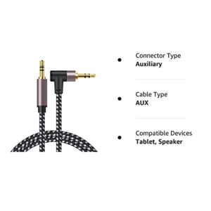 3.5mm Audio Cable 20FT, 90 Degree Right Angle 3.5mm(1/8" TRS) Male to Male Auxiliary Stereo Cable Gold Plated Nylon Braid HiFi Audio Cord for Car, Headphone,iPhones, Tablets