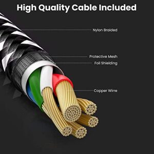 3.5mm Audio Cable 20FT, 90 Degree Right Angle 3.5mm(1/8" TRS) Male to Male Auxiliary Stereo Cable Gold Plated Nylon Braid HiFi Audio Cord for Car, Headphone,iPhones, Tablets