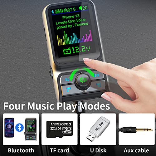 Bluetooth FM Transmitter for Car, Wireless Car Radio Adapter with 1.8" Color Screen for Hands Free Calls, PD30W/QC3.0 Fast Charging- EQ Sound Music Player,Supports TF/USB and AUX Car Charger