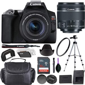 canon eos rebel sl3 dslr camera (black) + ef-s 18-55mm f/4-5.6 is stm lens bundled with premium accessories (32gb memory card, padded equipment case and more.) (renewed)