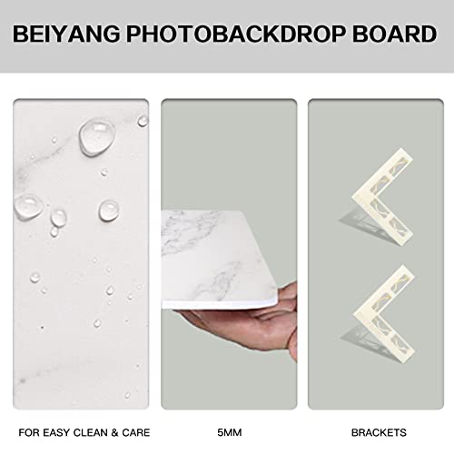 BEIYANG 2 Marble 24x24in Photography Backdrop Boards with 2 PCS Bracket for Flat Lay or Food Photography Background Marble and White Backdrop Photo Table Backdrop