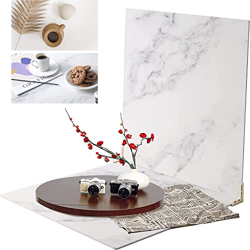 BEIYANG 2 Marble 24x24in Photography Backdrop Boards with 2 PCS Bracket for Flat Lay or Food Photography Background Marble and White Backdrop Photo Table Backdrop