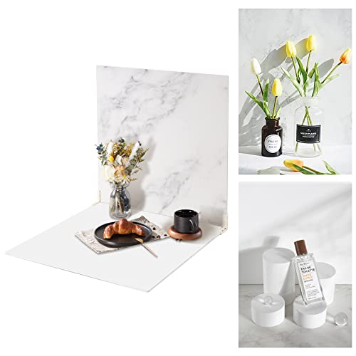 BEIYANG 2 Marble 24x24in Photography Backdrop Boards with 2 PCS Bracket for Flat Lay or Food Photography Background Marble and White Backdrop Photo Table Backdrop