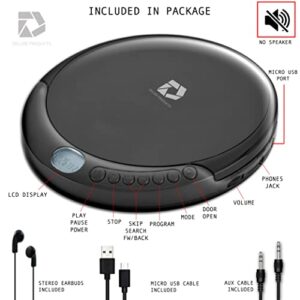 Deluxe Products CD Player Portable with 60 Second Anti Skip, Stereo Earbuds, Includes Aux in Cable and AC USB Power Cable for use at Home or in Car