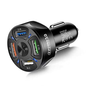 amiss qc3.0 car charger adapter, 4 ports usb car charger, fast charging electronic devices with usb interface, car interior accessories, compatible with apple, android – black