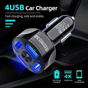 Amiss QC3.0 Car Charger Adapter, 4 Ports USB Car Charger, Fast Charging Electronic Devices with USB Interface, Car Interior Accessories, Compatible with Apple, Android - Black