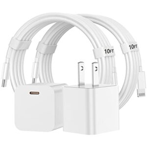 2pack [apple mfi certified] iphone charger fast charging for apple iphone usb c charger block pd wall plug with 10ft usb c to lightning cable for iphone 14/13/12/11/pro max/mini/pro/xr/ipad/plus