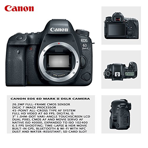 Canon EOS 6D Mark II DSLR Camera Kit with Canon 24-105mm STM & 75-300mm Lenses + 420-800mm Telephoto Zoom Lens + Battery Grip + TTL Auto Flash + Comica Microphone + 128GB Memory + Accessory Bundle