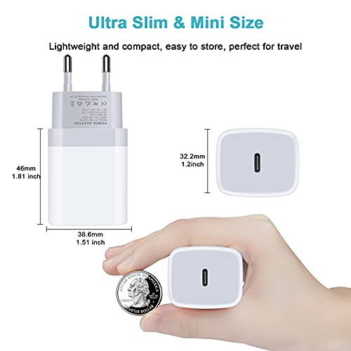 USB C Adapter, European Plug Adapter, 2-Pack Fast 20W Europe Travel Plug Power Adapter Type C Wall Chargers for iPhone 14 13 12 11 Pro Max XR XS X 8 7 6,Samsung Galaxy S22 S21 A13, iPad, Google Pixel