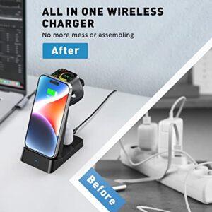 Wireless Charging Station, 18W Fast Wireless Charger for iPhone 14/13/12/11/Pro/Max/SE/XS/XR/X/8 Plus/8, 3 in 1 Wireless Charging Dock Stand for Apple Watch Series & Airpods (with Adapter)