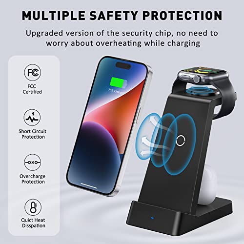 Wireless Charging Station, 18W Fast Wireless Charger for iPhone 14/13/12/11/Pro/Max/SE/XS/XR/X/8 Plus/8, 3 in 1 Wireless Charging Dock Stand for Apple Watch Series & Airpods (with Adapter)