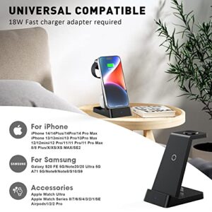 Wireless Charging Station, 18W Fast Wireless Charger for iPhone 14/13/12/11/Pro/Max/SE/XS/XR/X/8 Plus/8, 3 in 1 Wireless Charging Dock Stand for Apple Watch Series & Airpods (with Adapter)