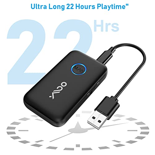 YMOO Bluetooth 5.3 Transmitter Receiver for TV to 2 Wireless Headphones, 3.5mm Jack in-Flight Bluetooth Audio Adapter for Airplane, Dual Link AptX Adaptive/Low Latency/HD Audio for Home Stereo/PC/Gym