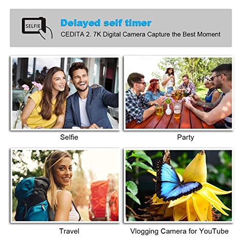 Camera 2.7K Full HD Digital Camera 24MP Photographic Camera 4X Zoom Rotating Screen Professional EIS Video Camera for Travel Vlog Digital Camera